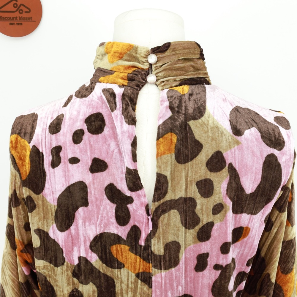 Anthropologie Layla Leopard Crushed Velvet Mini Dress Size 8 Balloon Sleeves - Picture 9 of 13